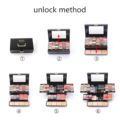 Pure Vie 54 Color All-in-One Holiday Gift Makeup Set Cosmetic Essential Starter Bundle Include Eyeshadow Palette Lipstick Concealer Blush Mascara Foundation Face Powder - Makeup Kit for Women Full Kit