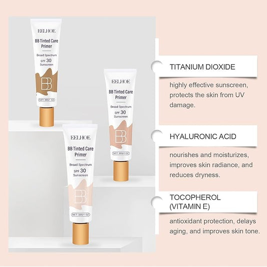 2Pcs BB Blur Tinted Moisturizer SPF 30,BB Tinted Care Primer, BB Cream Tinted Moisturizer,Hydrates & Smooths Your Skin. (Wheat)
