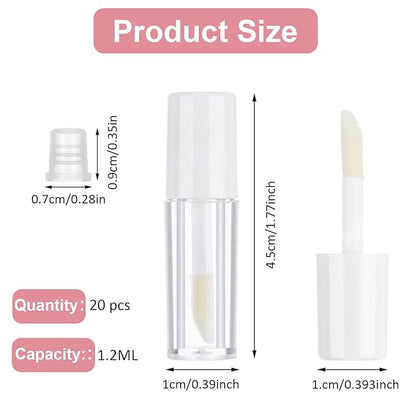 20 Pcs Empty Lip Gloss Tubes 1.2ml Clear Mini Refillable Lip Balm Bottles Lip Gloss Containers with Wand Makeup Containers Bottles for Lipstick Samples Lip Balms Lip Gloss Making Travel Split Charging