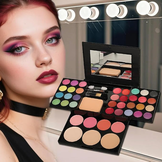 Eyeshadow Lip Gloss Blush 39 Piece Makeup Palette Kit: 24 Color Eyeshadow Palette, 8 Lip Gloss, 4 Blush, 3 Dual Powder, Brushes Mirror Travel Professional Cosmetic Set with Shimmer Shades