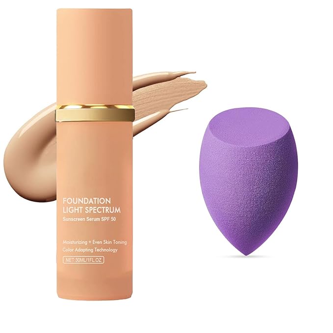 Bio Foundation 4 in 1 Light Spectrum, Color Changing Full Coverage Concealer Foundation, SPF50+ Long-Wearing & Waterproof for Sport, Dancing, Outside-30ML