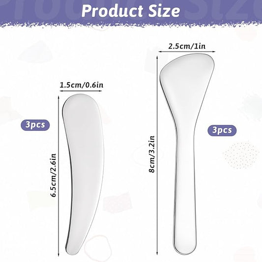 6PCS Mini Metal Makeup Spatulas, Stainless Steel Skincare Spatula, Reusable Cosmetic Spatula for Blending and Sampling Plant Masks, Skin Care Creams, Eye Cream, Essences (2 Styles)