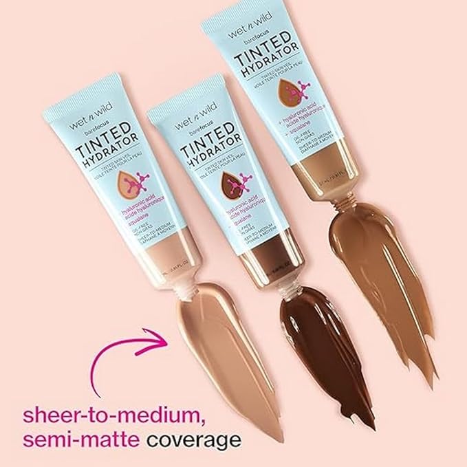 wet n wild Bare Focus Tinted Hydrator Matte Finish, Medium Tan, Oil-Free, Moisturizing Makeup | Hyaluronic Acid | Sheer To Medium Coverage (Pack of 2)