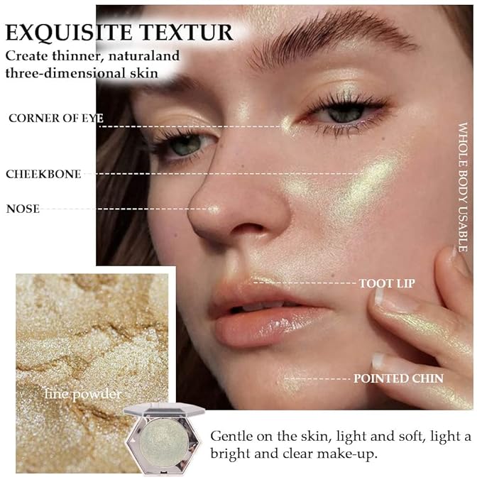 evpct Champagne Gold Cheek Diamond Highlighter Highlight Shimmer Makeup Contour Palette iluminadores de maquillaje,Highlighter+Makeup Glitter Shimmer Blush Bronzer and Makeup Highlighter Powder A03
