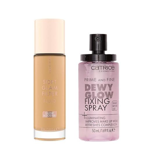 Catrice | Prime & Fine Illuminating Dewy Glow Spray & Soft Glam Filter Fluid 040 Bundle | Full Coverage Makeup | Vegan & Cruelty Free