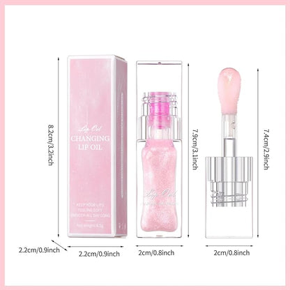 Erinde Magic Color Changing Lip Oil, Moisturizing Lip Glow Oil, Plumping Shimmer Big Brush Tinted Lip Balm Lip Care, Long Lasting Nourishing Non-sticky Fresh Texture Lip Gloss Lip Balm