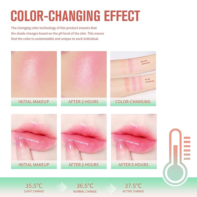 PH Color Changing Multi-purpose Hydrating Tinted Solid Blush Stick for Cheek/Eyes/Lips (3# Coral Orange)
