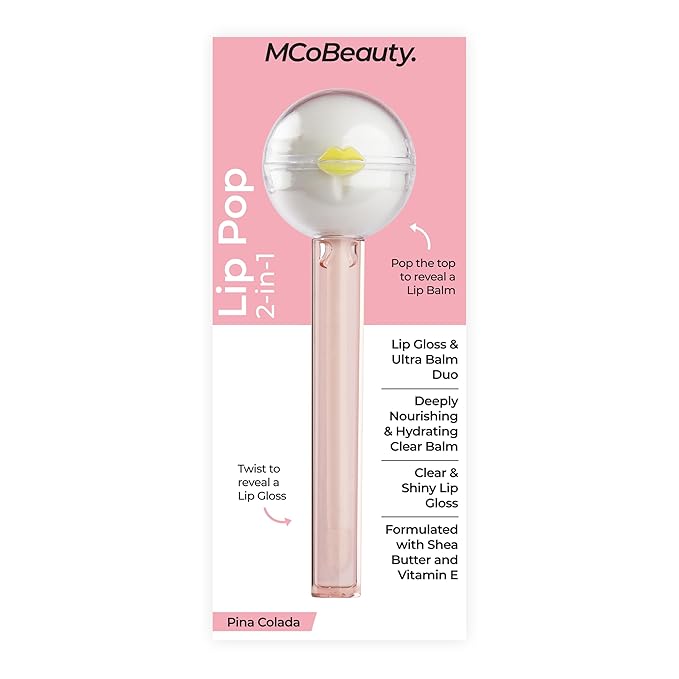 MCoBeauty Lip Pop 2-in-1 Lip Gloss & Ultra Balm - Pina Colada, Nourishing Hydration Glass-Like Shine, Vegan, Cruelty Free Cosmetics