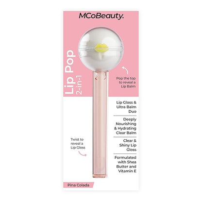 MCoBeauty Lip Pop 2-in-1 Lip Gloss & Ultra Balm - Pina Colada, Nourishing Hydration Glass-Like Shine, Vegan, Cruelty Free Cosmetics