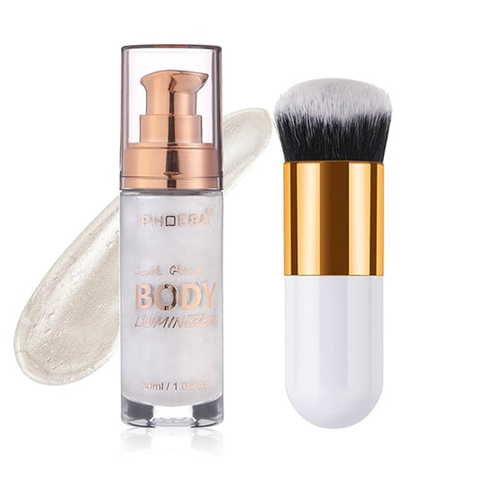 Diamond Platinum #05 Body Shimmer Oil: Waterproof, Long-Lasting Moisturizing Bronze Glow for Face & Body, 1oz Jars, Includes Makeup Brush