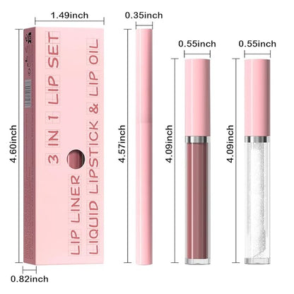 3-in-1Mocha Brown Matte Lip Stain Kit | Waterproof Lip Liner + Hydrating Matte Lip Gloss + Nourishing Lip Oil | Long Lasting Plumping to Create Perfect Lip Makeup.10#