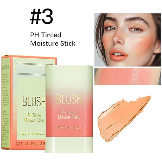 PH Color Changing Multi-purpose Hydrating Tinted Solid Blush Stick for Cheek/Eyes/Lips (3# Coral Orange)
