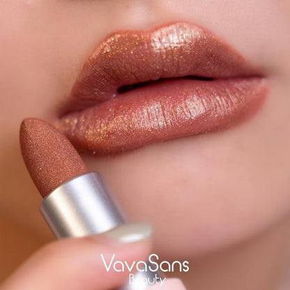 Vegan Glitter Lipstick Mermaid Shimmer Metallic Sparkling Nude Brown Shade Long Lasting Waterproof Non-Sticky Formula Diamond Shiny Highly Pigmented Lip Stick for Women