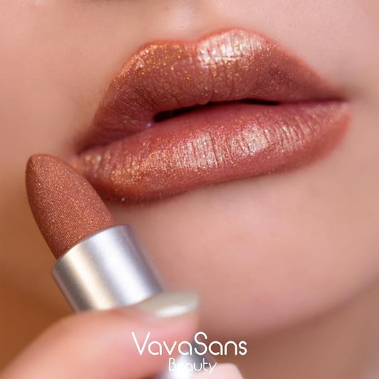 Vegan Glitter Lipstick Mermaid Shimmer Metallic Sparkling Nude Brown Shade Long Lasting Waterproof Non-Sticky Formula Diamond Shiny Highly Pigmented Lip Stick for Women