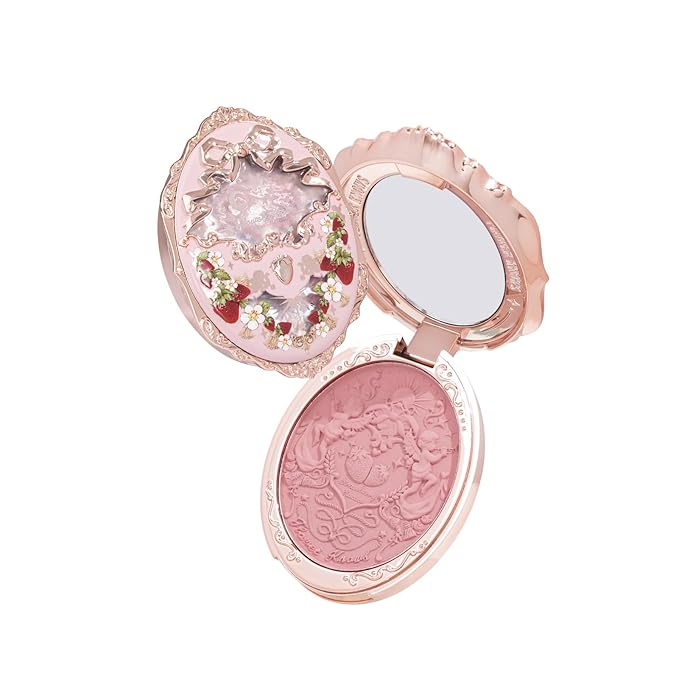 Flower Knows Strawberry Rococo Embossed Blush 03 Classic Ballet+Butterfly Cloud Collar Angled Powder Brush Frosty Wisteria