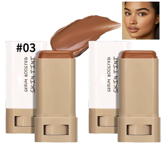 2 Pcs Foundation Stick Beauty Balm Serum Boosted Skin Tint, 2025 New Makeup Tint, Portabl Moisturizing Essence Contour Stick Foundation Beauty Balm (#03)