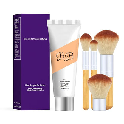 BB Blur Tinted Moisturizer SPF 30, BB Tinted Care Primerwith Brush, BB Cream Tinted Moisturizer for Woman (Light, 1)