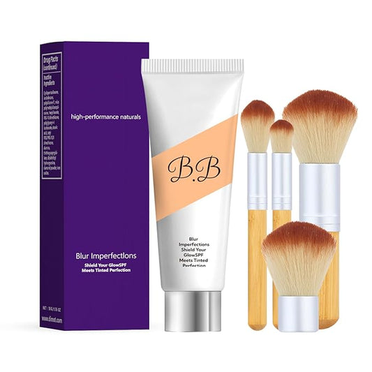 BB Blur Tinted Moisturizer SPF 30, BB Tinted Care Primerwith Brush, BB Cream Tinted Moisturizer for Woman (Light, 1)