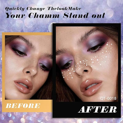 8Ps Face Glitter Speckles Patches, 2Colors 4styles Glitter Freckles Face Tattoo, Glow Up Makeup Patches, Cute Glitter Makeup Accessories for Women, Cosmetic Glitter for Face Gift