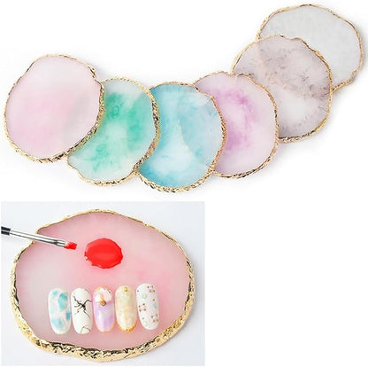 Nail Art Palette Stone,Resin Nail Art Palette,Nail Art Painting Mixed Color Palette Gold Edge Nail Gel Color Makeup Display