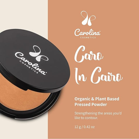 Pressed Powder Bronzer in Caro In Cairo Shade Plant-Based - Matte Finish - Vegan, Non-GMO - Rice Powder, Jojoba Oil - 0.42 oz