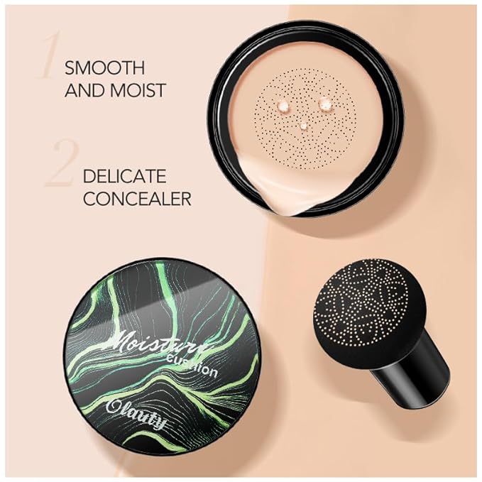 Mushroom Head Air Cushion CC Cream Foundation, Moisturizing Concealer BB Cream Nude Long Lasting Matte CC Cream Makeup Liquid Foundation (2-3 Natural)