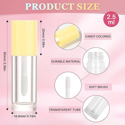 2.5ml 12 PCS Empty Lip Gloss Tubes with Wand Lip Gloss Containers Cute 0.08oz Clear Refillable Lipgloss Making Supplies Kit for DIY Makeup+ 2pcs Syringes (Yellow)