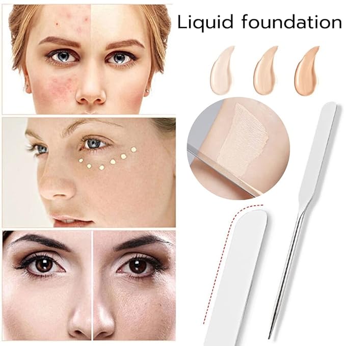PVBN Make Up Spatula Tool Stainless Steel, Korean Metal Makeup Spatula for Face, Foundation Spatula, Facial Cosmetic Makeup Tool for Professional and Beginner, Mixing Stick Spatula (Silver)