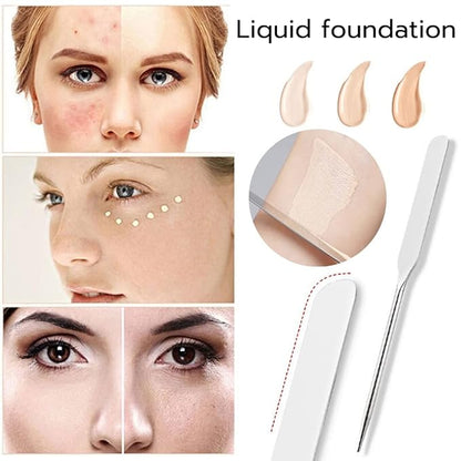 PVBN Make Up Spatula Tool Stainless Steel, Korean Metal Makeup Spatula for Face, Foundation Spatula, Facial Cosmetic Makeup Tool for Professional and Beginner, Mixing Stick Spatula (Silver)