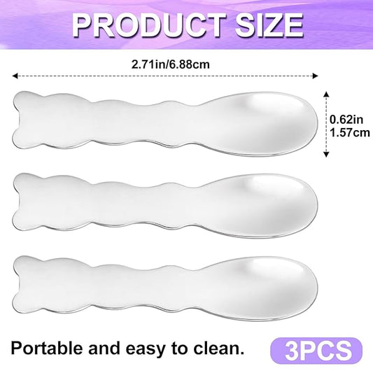 3pcs Mini Metal Makeup Spatula, Reusable Cosmetic Cream Spatulas Spoon, Skincare Scoop Applicator Facial Massage Beauty Tools for Mixing and Sampling Face Eye Cream- Silver