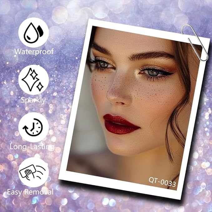 8Ps Face Glitter Speckles Patches, 2Colors 4styles Glitter Freckles Face Tattoo, Glow Up Makeup Patches, Cute Glitter Makeup Accessories for Women, Cosmetic Glitter for Face Gift