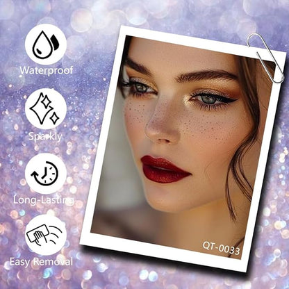 8Ps Face Glitter Speckles Patches, 2Colors 4styles Glitter Freckles Face Tattoo, Glow Up Makeup Patches, Cute Glitter Makeup Accessories for Women, Cosmetic Glitter for Face Gift