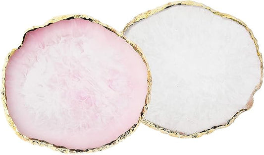 JASSINS Resin Nail Art Palette,Nail Art Painting Mixed Color Palette Gold Edge Nail Gel Color Makeup Display Board (Pink+White)
