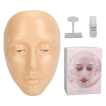 TRISAR Silicone Full Face Mannequin, Removable Eyes Reusable Makeup Mannequin Face for Eyelash for Beginners (White)