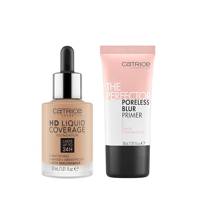 Catrice | HD Foundation 50 & The Perfector Poreless Blur Primer Bundle | Full Coverage Makeup | Vegan & Cruelty Free