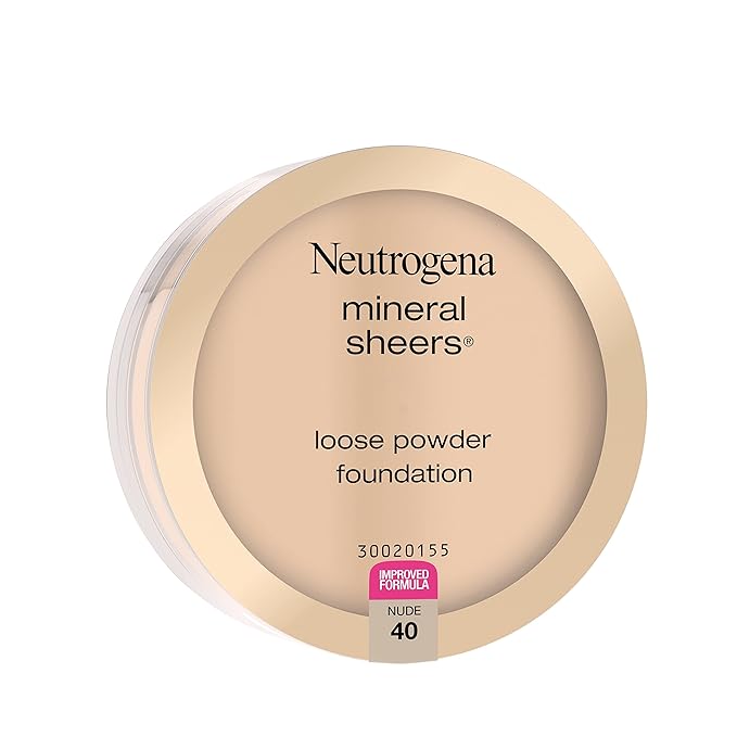 Neutrogena Mineral Sheers Lightweight Loose Powder Makeup Foundation with Vitamins A, C, & E, Sheer to Medium Buildable Coverage, Skin Tone Enhancer, Face Redness Reducer, Nude 40,.19 oz