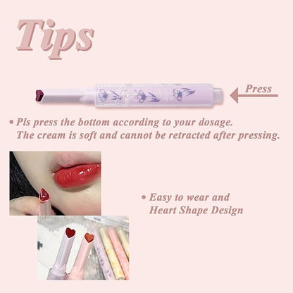 KWOLYKIM 2 Colors Jelly Lipstick & Matte Lipstick, Heart shaped Lip Stain Love Tinted Lip Balm and Velvet Creamy Lip Glaze Hydrating Long lasting Glossy Moisturizing Plumping Lip Makeup