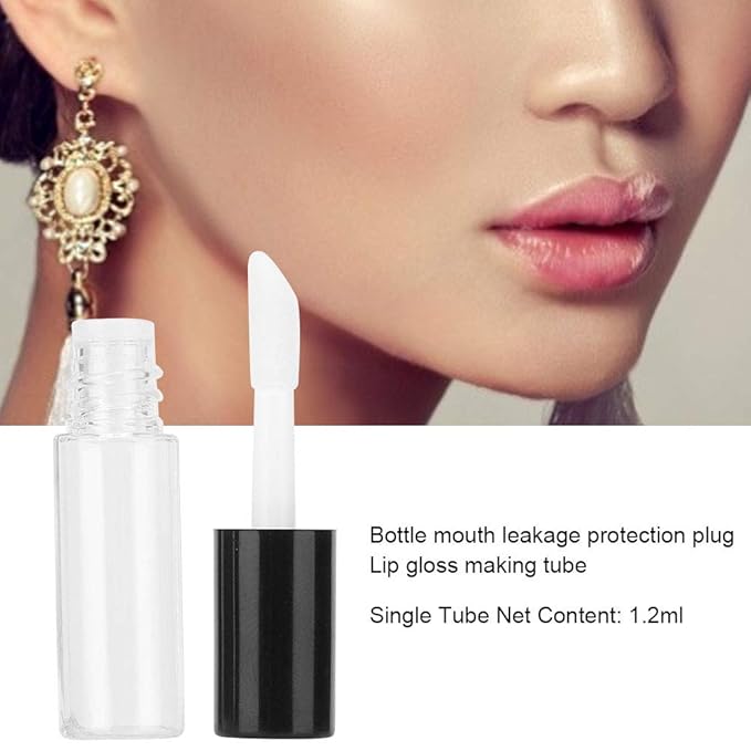 Case of 90 packs, Empty Plastic Clear Lip Gloss Tubes Lip Balm Bottle Container Black Transparent 1.2ML Makeup Tool for Women (90 pcs, Black)