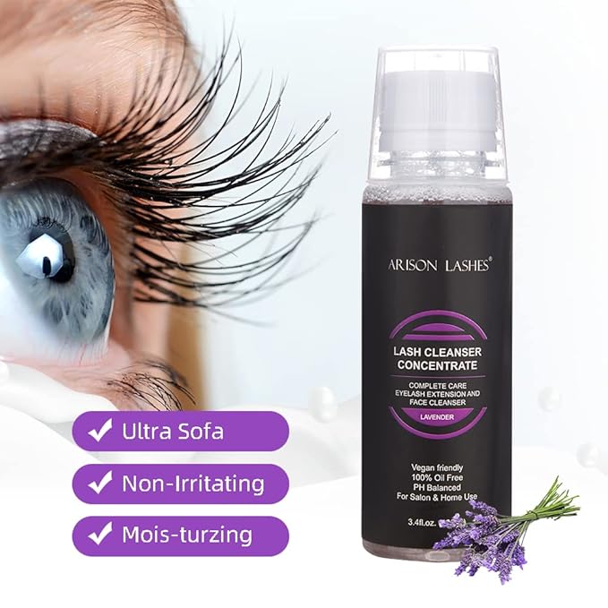 Eyelash Cleanser Concentrate 100ml Lash Extensions Shampoo Natural Foaming Cleanser DIY Non-lrritating Wash for Salon Home Care-Makes 20 Bottles 60ml lash Shampoo (Lavender)