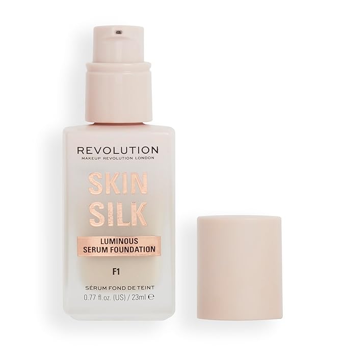 Revolution, Skin Silk Serum Foundation, Light to Medium Coverage, Lightweight & Radiant Finish, Contains Hyaluronic Acid, F1 Fair Skin Tones, 0.77 fl oz
