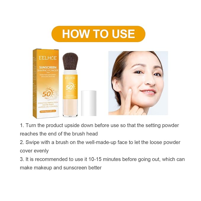 Dulele Sunscreen Setting Powder, 2PCS Mineral Matte Finish Loose Face Powder, SPF 50, Natural, Translucent, Oil Control, Minimizes Fine Lines & Pores