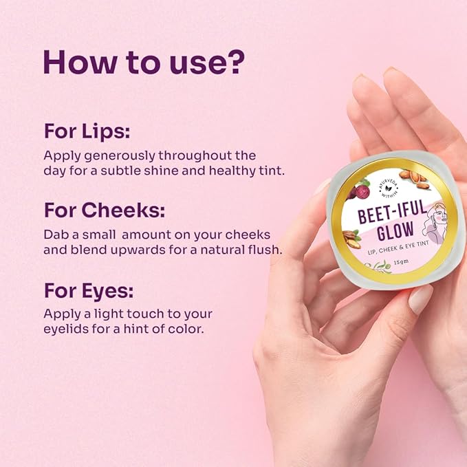 Beet-iful Glow | Lip & Cheek Tint - 100% Ayurvedic Hydrating Formula with Olive, Almond & Jojoba Oil - Lightweight, Blendable, Long-Lasting Color