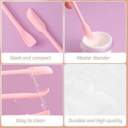 Makeup Mixing Palette Spatula Set, 2PCS Mini Acrylic Makeup Palette & 2PCS Silicone Skincare Spatula, Cream Foundation Palette for Mixing & Save Cosmetics (Blue,Circle+Butterfly)