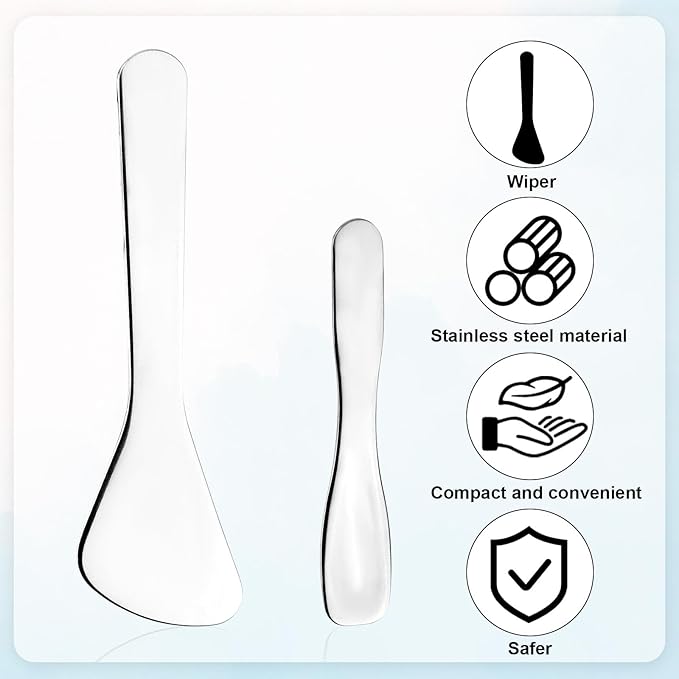 2pcs Mini Metal Makeup Spatula, Small Cosmetic Spoon 2 Shapes Tiny Eye Make up Applicator Tool Skincare Scoop Facial Massage Beauty Skin care Supplies for Mixing and Sampling Lotion Face Cream