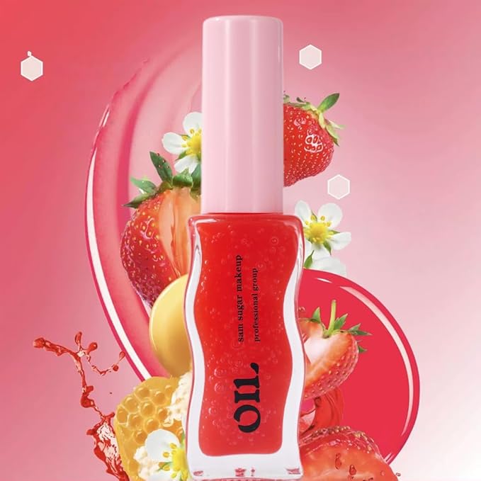 High Shine Smooth Finish Fruit Strawberry Honey Essence Lip Oil, Long-lasting Moisturizing, Lip Line Smoothing, Transparent Pearl Lip Glaze, 8ml 2PCS