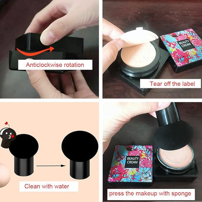 Mushroom Head Air Cushion CC Cream Flawless Foundation, Moisturizing Matte Concealer Makeup Base Long Lasting BB Cream with Mushroom Makeup Sponge (Natural)