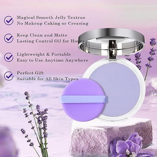 Matte Setting Powder,Oil Control Face Pressed, Jelly Pressed Setting Powder with Mini Powder Puff (Purple)