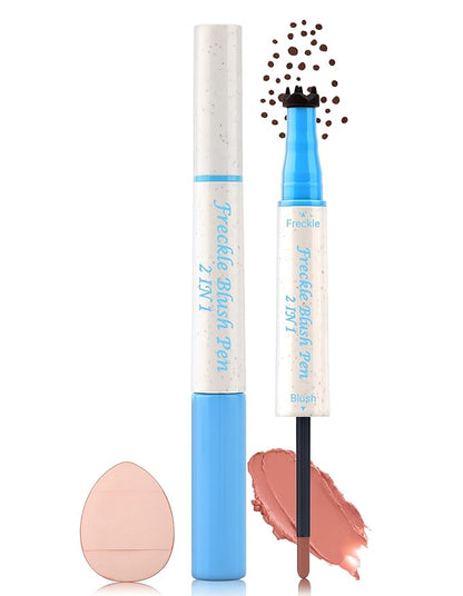 Freckle Pen and Liquid Blush Makeup Set, Freckle Stamp, Freckle Blush Liquid Pencil with Powder Puff, Freckles Tattoo, Waterproof Quick Dry Long Lasting, Natural Sun-kiss Face Makeup #02