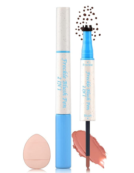 Freckle Pen and Liquid Blush Makeup Set, Freckle Stamp, Freckle Blush Liquid Pencil with Powder Puff, Freckles Tattoo, Waterproof Quick Dry Long Lasting, Natural Sun-kiss Face Makeup #02
