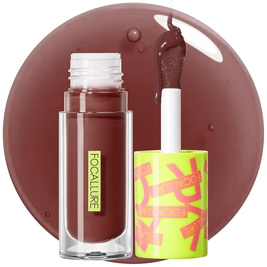 FOCALLURE Lip Oil - Moisturizing, Hydrating Lip Gloss with Non-Sticky, Long Lasting Glow - Tinted Balm for Dry Lips - Drip Coffee Flavored